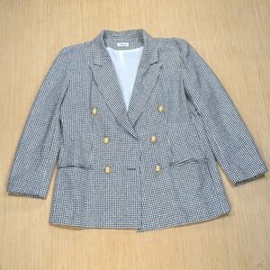 Vintage Ann May Silk Houndstooth Blazer Old Money Dark Academia Chic Women's 10
